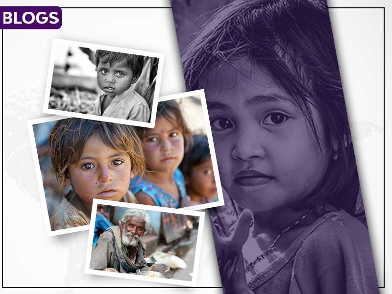 A collage of images depicting children and elderly individuals in poverty-stricken conditions, highlighting the urgency of combating poverty and enhancing education access to combat poverty.